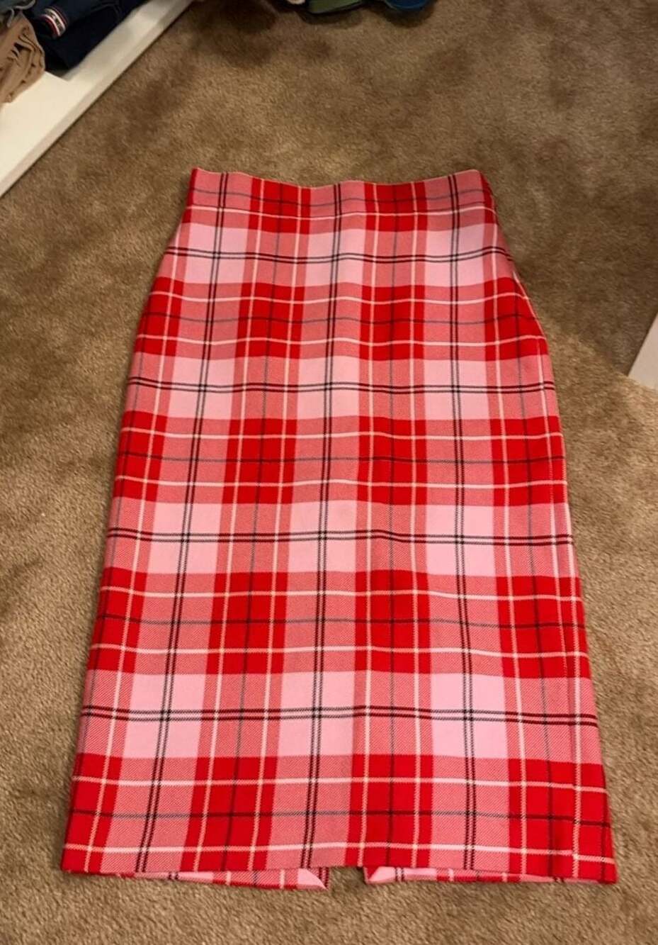Zara Red and Pink Plaid Midi Skirt Size M
